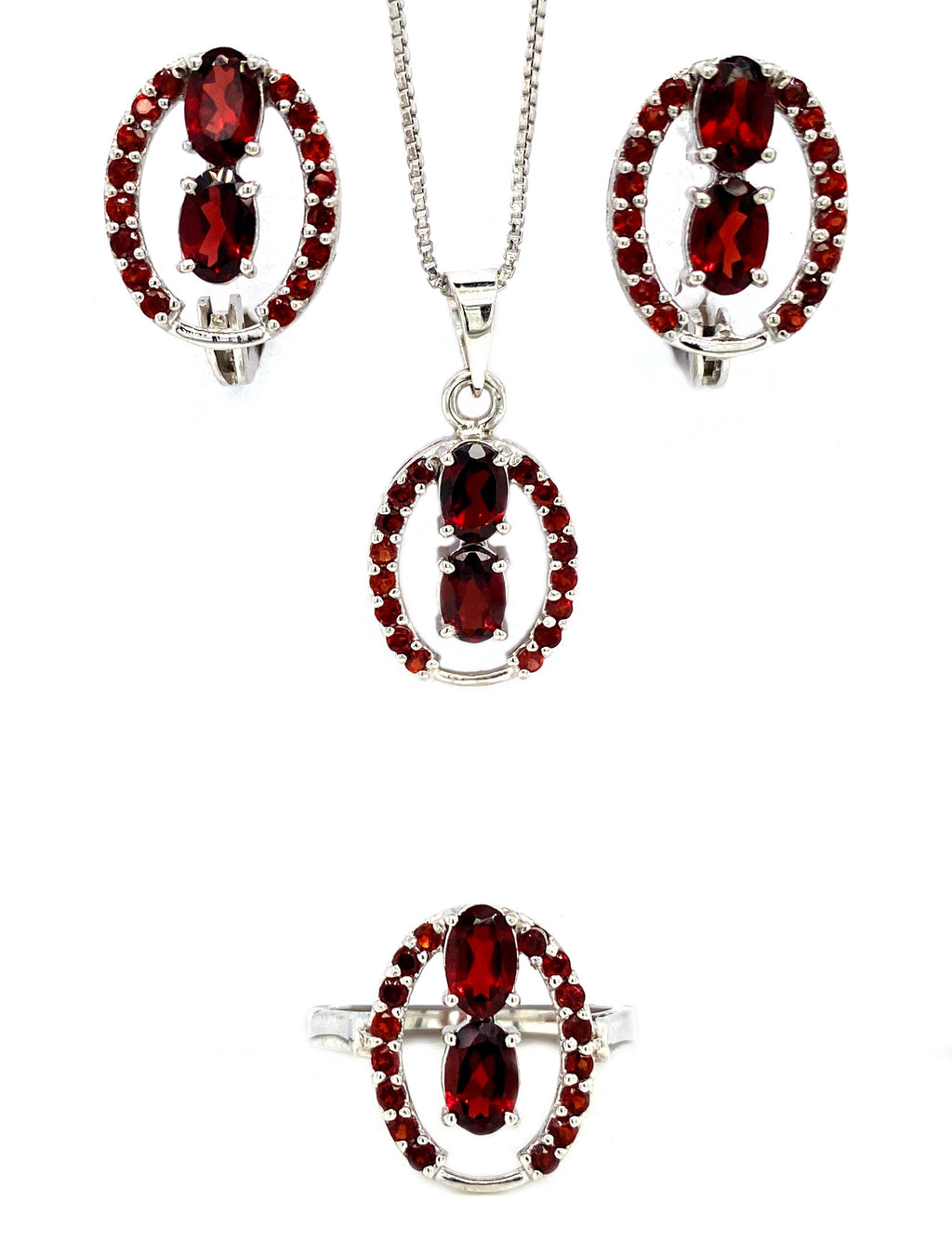 Garnet Sterling Silver Jewellery Set VI
