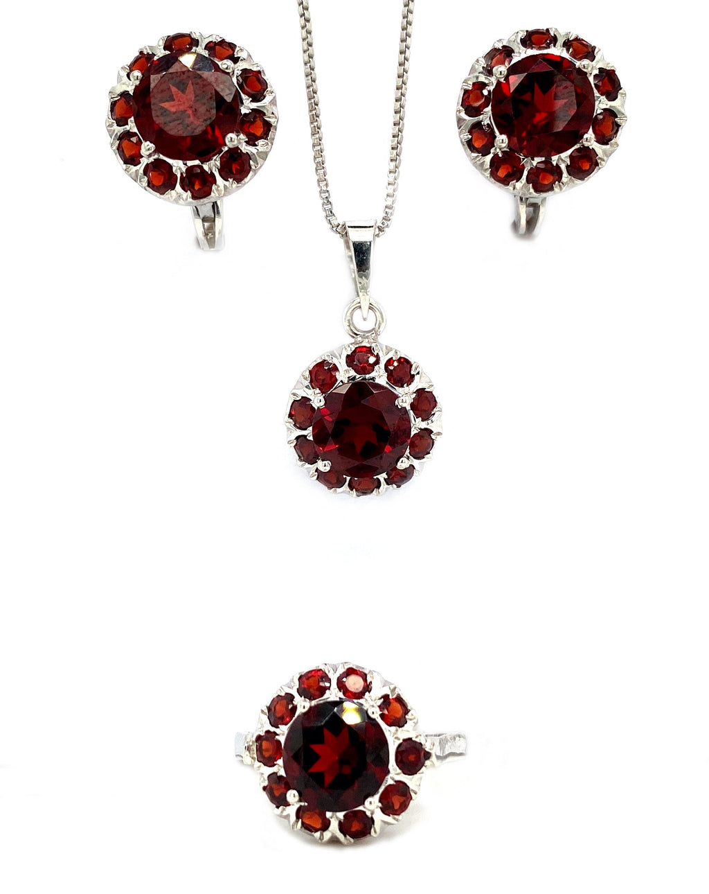 Garnet Sterling Silver Jewellery Set V